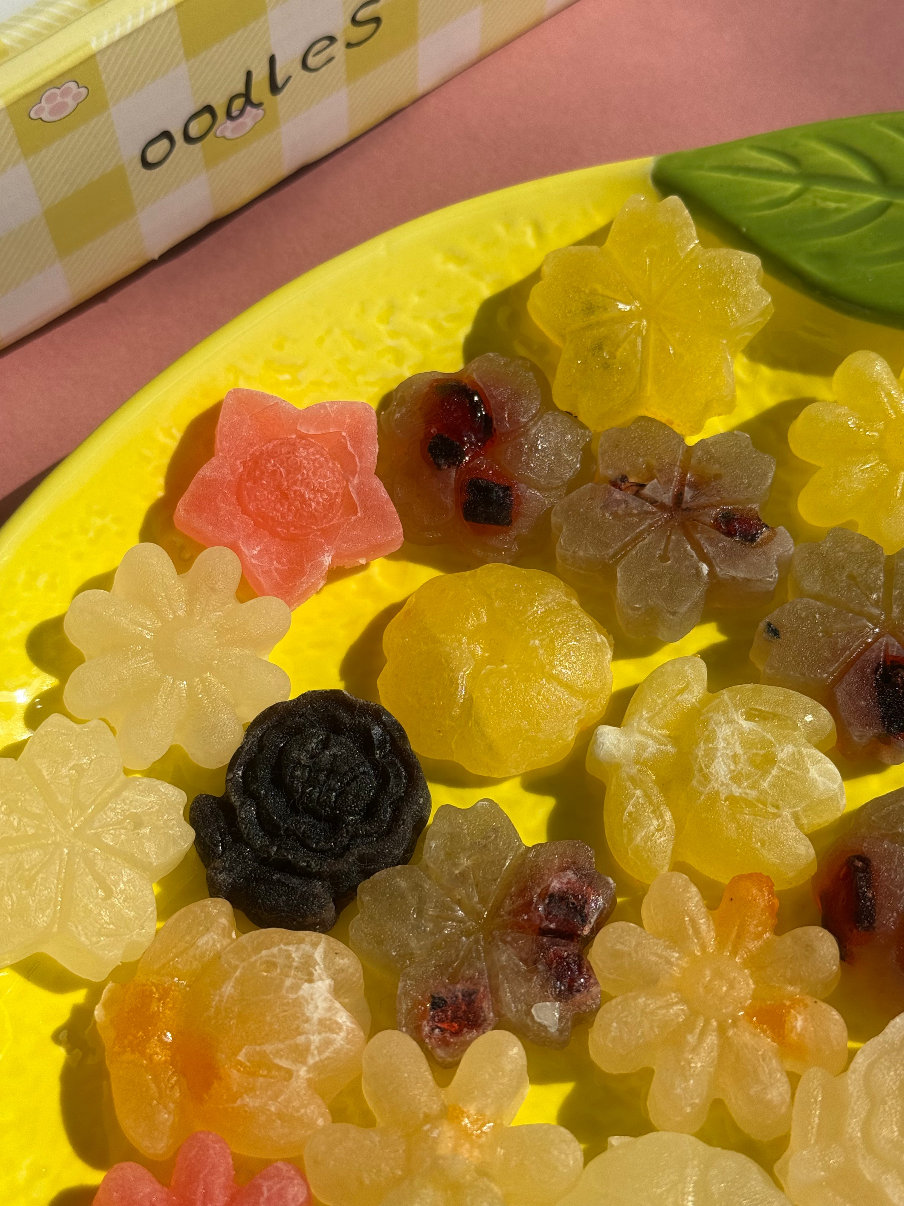 Close up of crystal candy showing sparkling translucent texture and vibrant colors